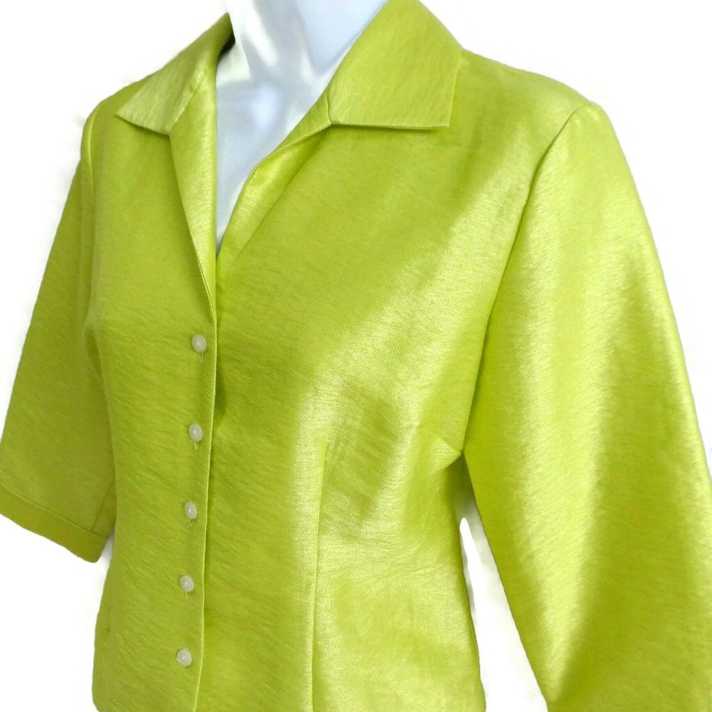 Evan-Picone Petite Shirt Jacket Fitted Lime aka Chartreuse Bust Darts Cotton 6P